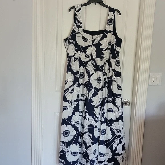 Boden British Style Violet Square Neck Midi Dress Blue White Floral 20 22 R - Picture 5 of 10